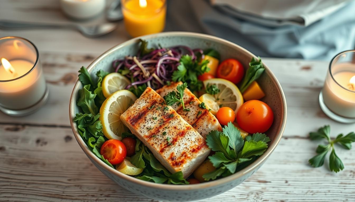 Balanced healthy meal prepared in a home kitchen