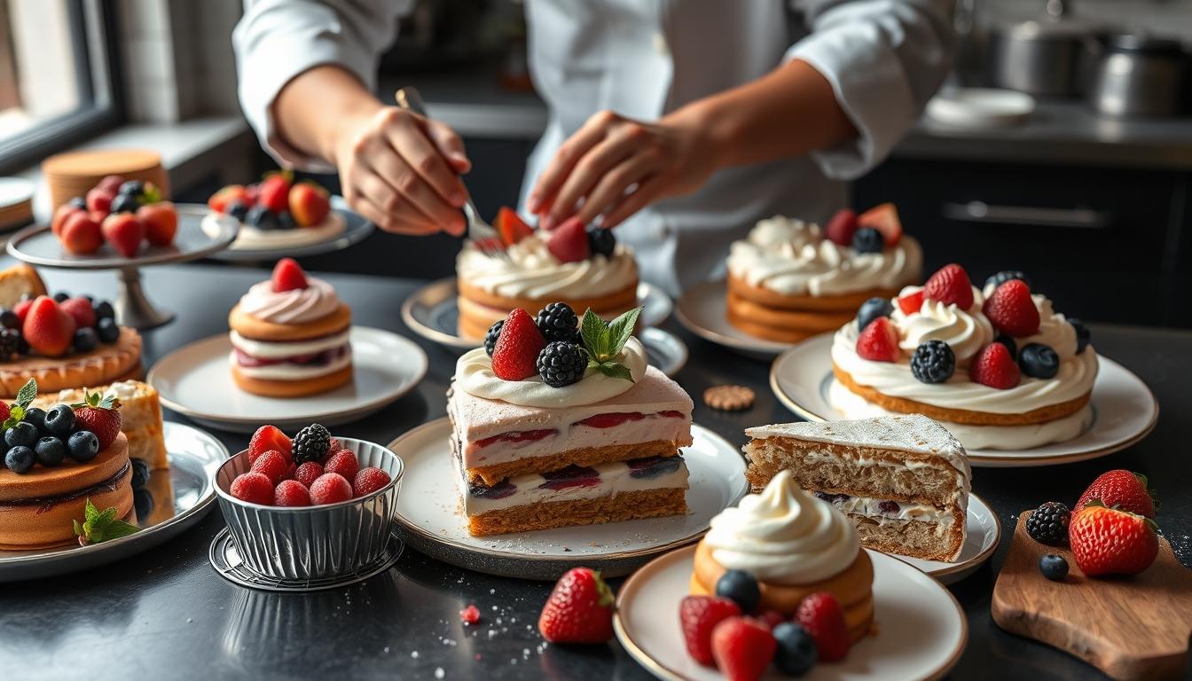 Measured baking ingredients prepared on a counter